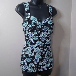 White House Black Market Blue Floral Sleeveless Top Size S
